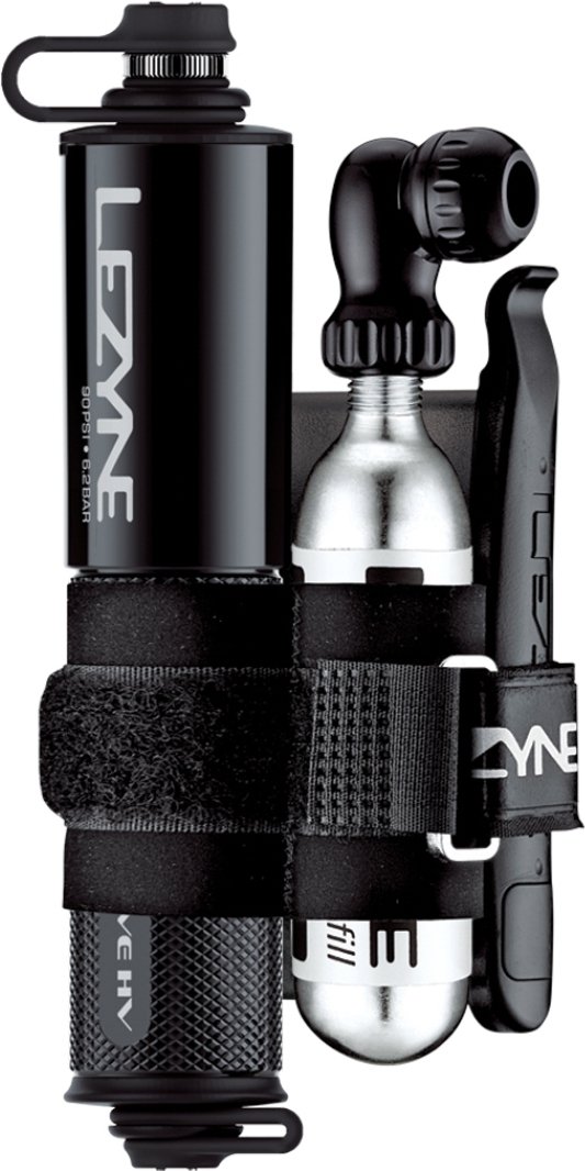 Pompka ręczna Lezyne CNC Pocket Drive HV Loaded — czarny połysk, zestaw z CO2