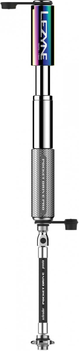 Pompka ręczna Lezyne Pocket Drive Pro — Neo Metallic/Silver Gloss, 160 PSI (mini do szosy i gravela)