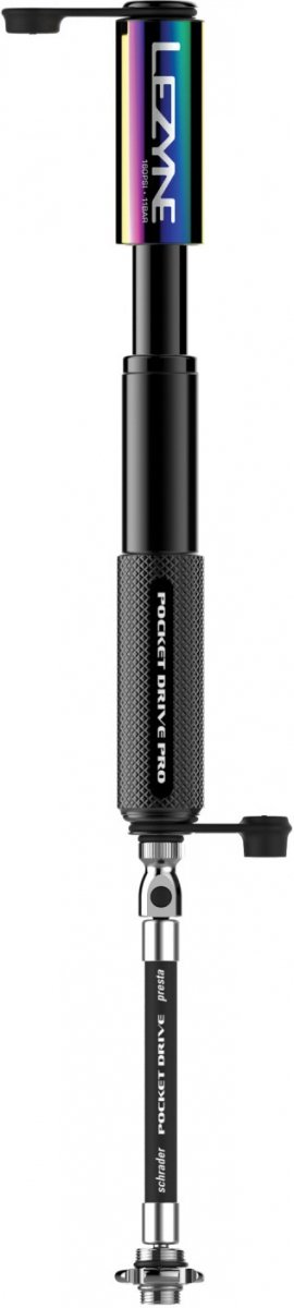Pompka ręczna Lezyne Mini Pocket Drive PRO — neo metallic/czarna, 160 PSI / 11 bar, ABS Flex Hose