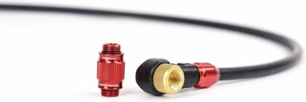 Wąż do pompki podłogowej Lezyne Nylon Braided Hose z głowicą ABS-1 Pro — red gloss