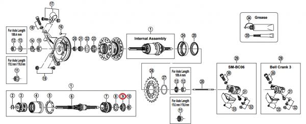Stożek prawy piasty tylnej Shimano Nexus SG-3C40/3R40