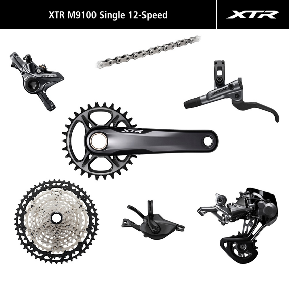 Grupa Shimano XTR M9100 — 1×12, hamulce 2-tłoczkowe, korba 175 mm, zębatka 36T, kaseta 10–51, I-SPEC EV
