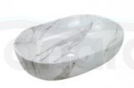 INVENA - Umywalka nablatowa KORFU 60cm owalna efekt marmuru biała połysk  CE-34-701-C