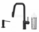ARMATURA KRAKÓW KFA DUERO PURE STYLE bateria kuchenna z funkcją filtracji wody i wyciąganą wylewką, BLACK + zestaw filtrujący PROFINE SILVER S 6623-314-81+ dozownik płynu do naczyń 990-100-81