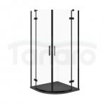 CERSANIT - SET C630 - Kabina półokrągła CITY by Cersanit 90x90X195 czarna szkło transparentne + brodzik TAKO Slim szary mat  S4004-093