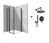 DEANTE Zestaw kabina drzwi uchylne KERRIA PLUS 100x100 + zestaw prysznicowy ARNIKA NERO NAC_N9QP