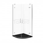 CERSANIT - SET C627 - Kabina półokrągła CITY by Cersanit 90x90X195 chrom szkło transparentne + brodzik TAKO Slim czarny mat  S4004-090