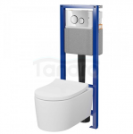 CERSANIT - Zestaw C694 stelaż podtynkowy mechaniczny SYSTEM 40 MECH + miska zawieszana bezkołnierzowa INVERTO by Cersanit CERSANIT VORTEX + deska duroplastowa wolnoopadająca z funkcją łatwego wypinania + przycisk chrom błyszczący  S4025-002