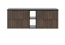 MEGSTYL STELLA-02 - Szafka pod Umywalkę z Blatem i Regałem 4S 140cm Orzech Zestaw-7 