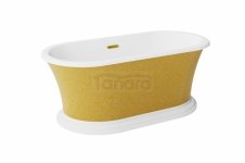 BESCO Wanna wolnostojąca Ziva Glam Złota 160x75 + klik-klak z przelewem szczelinowym złoty, postument biały #WWA-160ZZSG