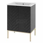 MEGSTYL ASPEN-09 - Szafka z Umywalką 2D 60cm Czarny Mat Zestaw-3 Złoty Stelaż ASPEN-000188