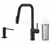 ARMATURA KRAKÓW KFA DUERO PURE STYLE bateria kuchenna z funkcją filtracji wody i wyciąganą wylewką, BLACK + zestaw filtrujący PROFINE SILVER S 6623-314-81+ dozownik płynu do naczyń 990-100-81
