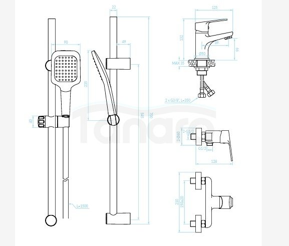 KUCHINOX - Komplet baterii łazienkowych BORGO - prysznic  BKBA041D