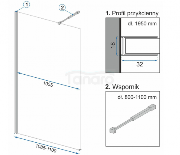 REA - Ścianka prysznicowa AERO OMBRE Czarna 110