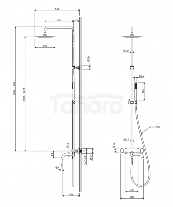 OMNIRES termostatyczny system wannowy natynkowy grafit Y1234GR