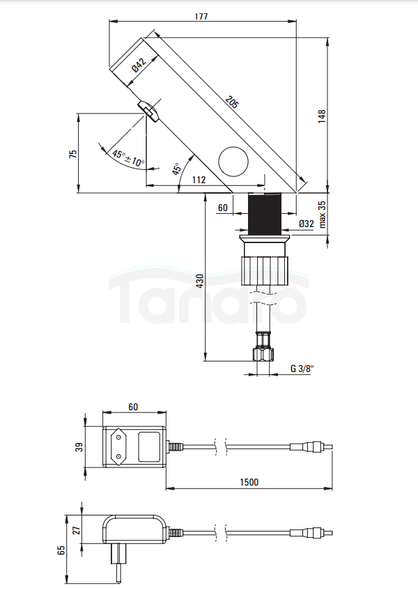 DEANTE Sense Bateria umywalkowa bezdotykowa z regulacją temperatury - 230/6V BQR_N29V