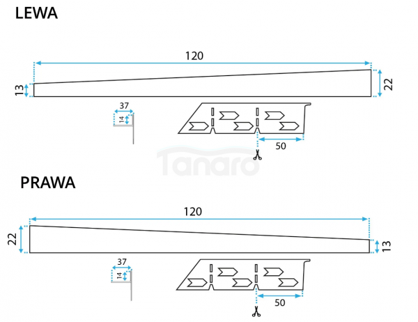 REA - Listwa spadkowa brodzikowa 120cm PRAWA Nikiel Szczotkowany