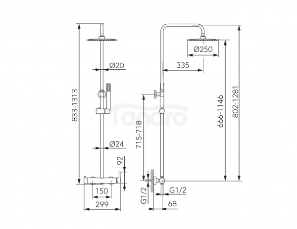 FERRO Zestaw natryskowy z deszczownią gun metal CIRICULUS NP85-BCK7UGM