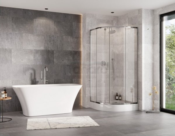 BESCO Kabina prysznicowa z brodzikiem 90x90x190 Zarya Chrom 90 + brodzik Alex Stone Effect Black 90 ZC-ALS90-190