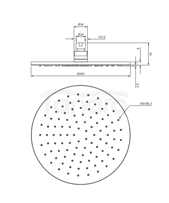 OMNIRES Deszczownica, ø25 cm miedź szczotkowana WG125CCPB