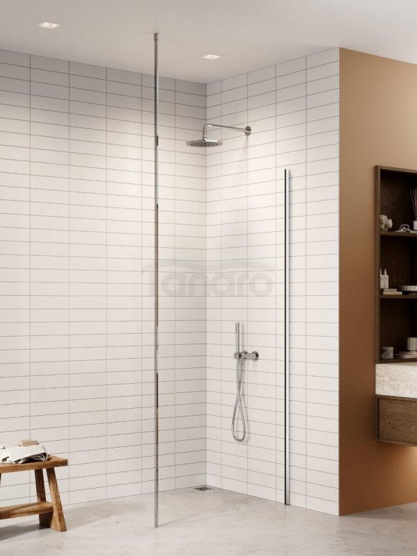 NEW TRENDY Kabina prysznicowa NESTA WALK-IN U 90x200 szkło czyste 8mm Active Shield 2.0 - WSPORNIK SUFITOWY K-1716-WS