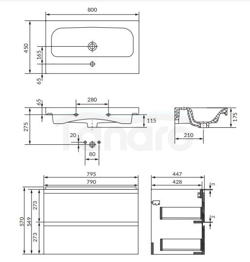 CERSANIT - Set B818 MODUO 80 antracytowy DSM - do samodzielnego montażu (szafka + umywalka)  S801-473-DSM