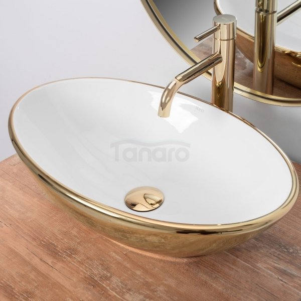 REA - Umywalka Nablatowa PAMELA Gold White / Złoto Biała