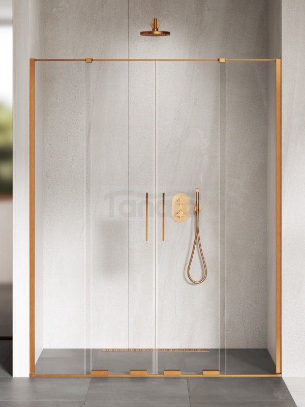 NEW TRENDY Drzwi wnękowe SMART COPPER BRUSHED 2D U 140x200 szkło czyste 8mm Active Shield 2.0 EXK-7662