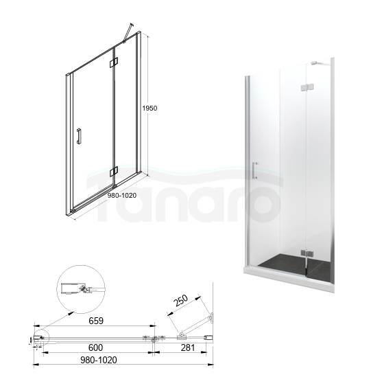 BESCO Drzwi prysznicowe Viva Chrom 100 Prawe DVP-100-195C