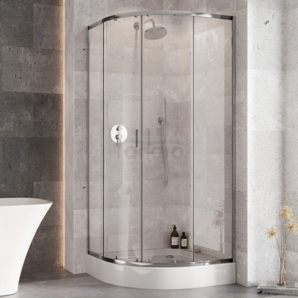 BESCO Kabina prysznicowa z brodzikiem 90x90x190 Zarya Chrom 90 + brodzik Alex Stone Effect Black 90 ZC-ALS90-190
