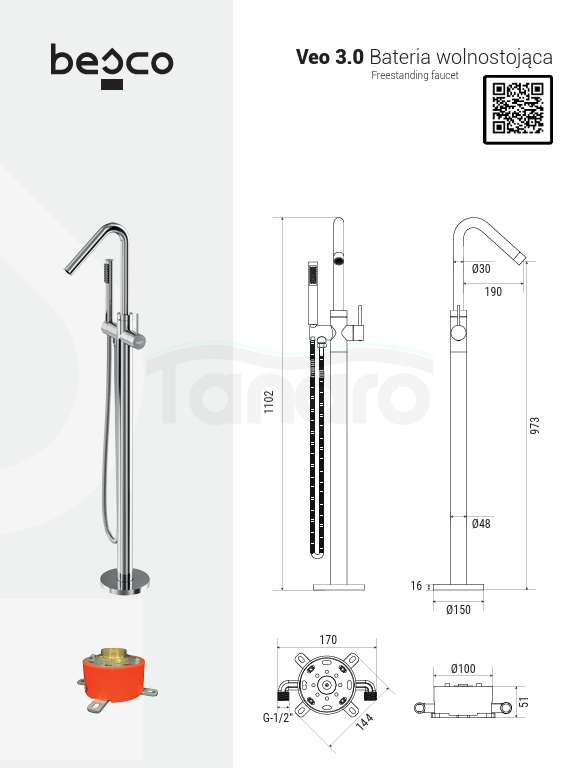 BESCO Bateria wolnostojąca Veo 3.0 czarny matt BW-V3-CZ