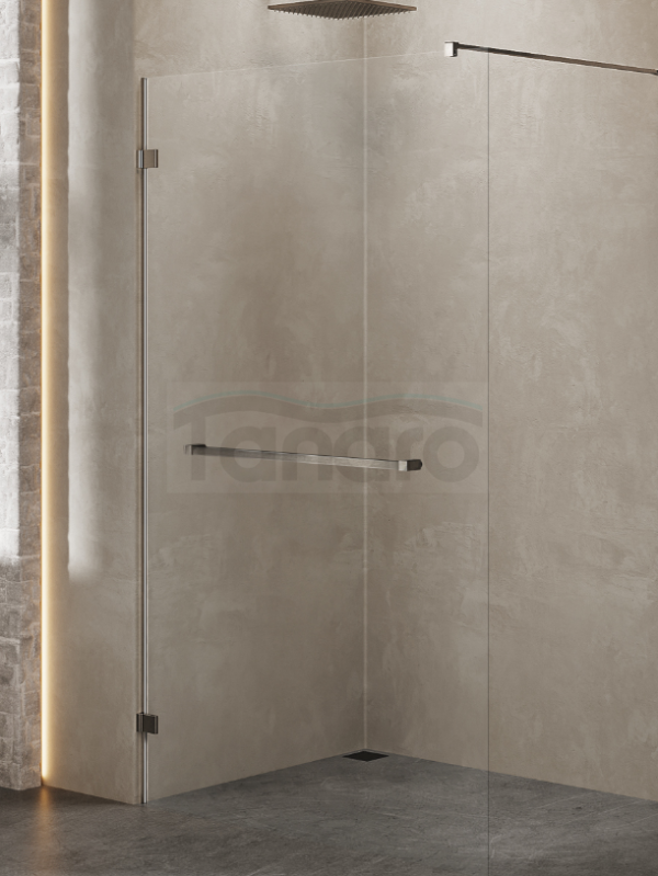 NEW TRENDY Kabina prysznicowa walk in Avexa Gunmetal Brushed jednoelementowa, z wieszakiem. Szkło 8 mm 140x200 EXK-7129