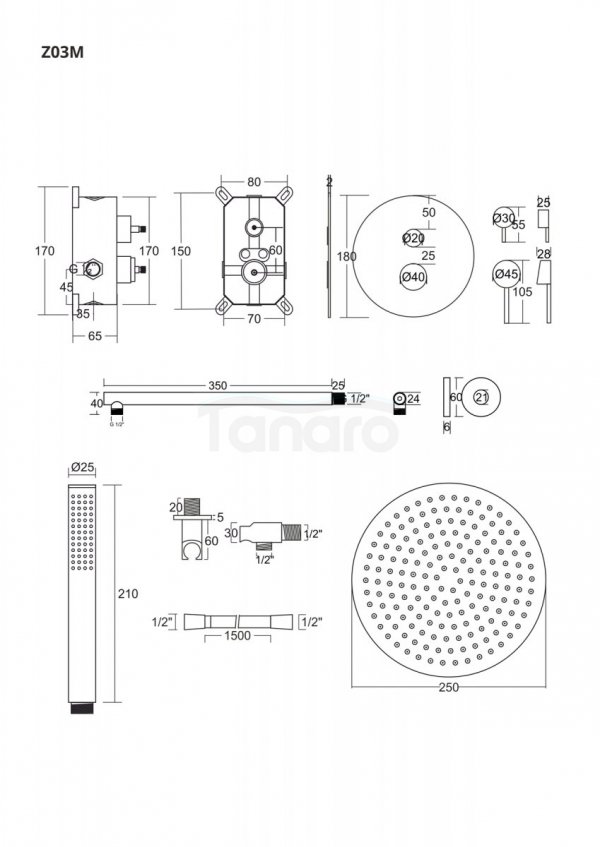 CORSAN Zestaw prysznicowy podtynkowy chrom Z03MCH 