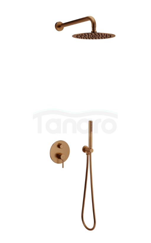 EXCELLENT PI zestaw prysznicowo-wannowy podtynkowy 2 funkcyjny z deszczownicą 25 cm, miedziany szczotkowany AREX.SET.1245CB
