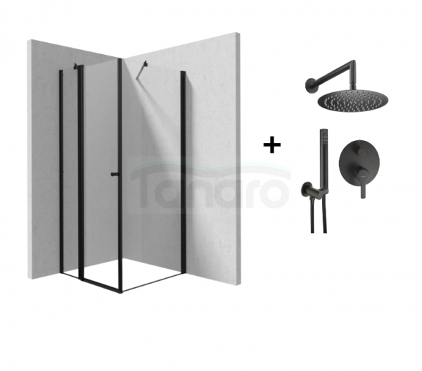 DEANTE Zestaw kabina drzwi uchylne KERRIA PLUS 100x140 + zestaw prysznicowy ARNIKA NERO NAC_N9QP