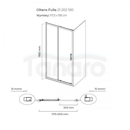 Oltens Fulla drzwi prysznicowe 120 cm wnękowe 21202100