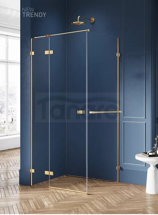 NEW TRENDY Kabina prysznicowa z uchwytem relingowym lewa AVEXA GOLD BRUSHED 80x80x200 EXK-3011