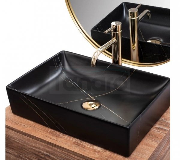 REA - Umywalka nablatowa INGA Black Marble Mat