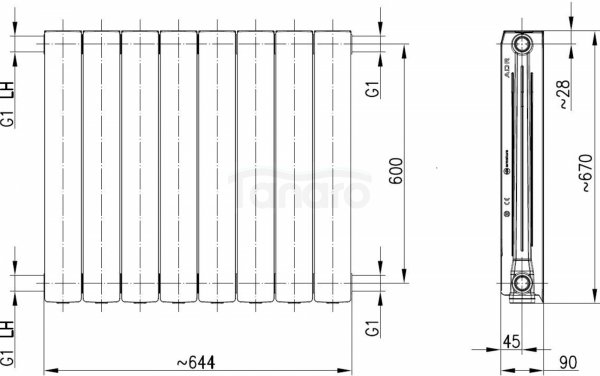 ARMATURA KRAKÓW KFA Grzejnik aluminiowy ADR 600 8-elementowy grafit 764-080-61