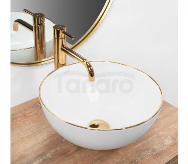REA - Umywalka Ceramiczna Nablatowa STELLA White Gold Edge 