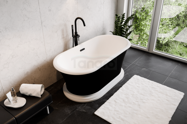 BESCO Wanna wolnostojąca Ziva Matt B&amp;W 160x75 + klik-klak z przelewem szczelinowym gun metal #WMA160ZBSGR
