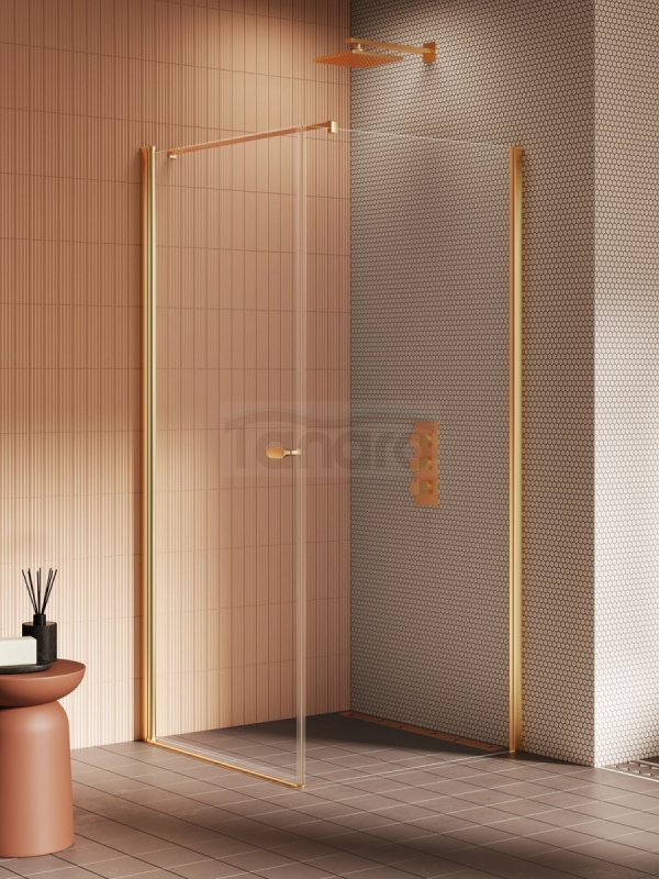 NEW TRENDY Kabina prysznicowa NEW SOLEO GOLD BRUSHED 1D prostokątna U 70x100x195 szkło czyste 6mm Active Shield 2.0 - wsp. równoległy K-4173-WP