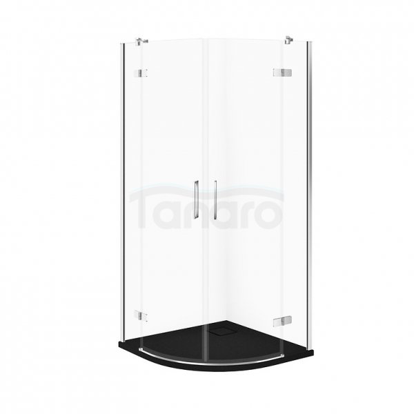 CERSANIT - SET C627 - Kabina półokrągła CITY by Cersanit 90x90X195 chrom szkło transparentne + brodzik TAKO Slim czarny mat  S4004-090