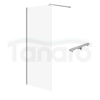 CERSANIT - Set C77: kabina Walk-in MILLE 90x200 chrom szkło transparentne + odpływ liniowy TAKO 80 stal  S601-242