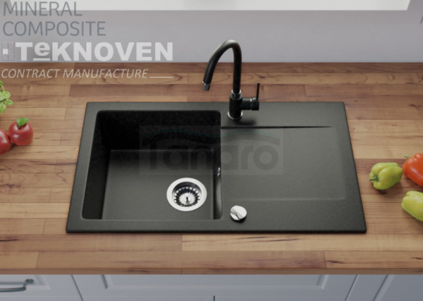 TEKNOVEN ZESTAW bateria + zlew granitowy 75x42 cm czarny nakrapiany 