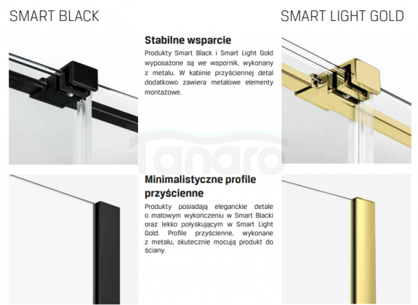 NEW TRENDY Kabina ścianka WALK-IN przesuwna SMART LIGHT GOLD 120X200 EXK-4297