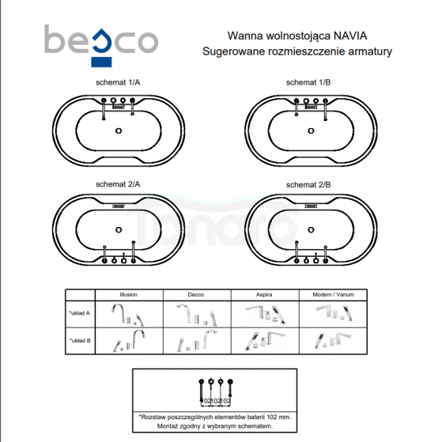 BESCO Wanna wolnostojąca Navia Matt B&amp;W 140 + maskownica syfonu z przelewem biała #WAS-140NMBI