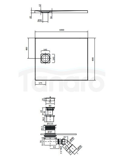 CERSANIT - Set C257 : brodzik prostokątny TAKO Slim 100x80x4,5 biały mat + syfon  S208-006