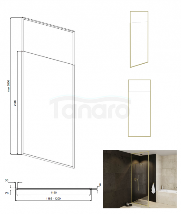 BESCO Ścianka kabina walk-in Icon Gold 120x200 ICG-120-200C