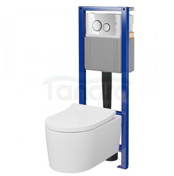 CERSANIT - Zestaw C694 stelaż podtynkowy mechaniczny SYSTEM 40 MECH + miska zawieszana bezkołnierzowa INVERTO by Cersanit CERSANIT VORTEX + deska duroplastowa wolnoopadająca z funkcją łatwego wypinania + przycisk chrom błyszczący  S4025-002